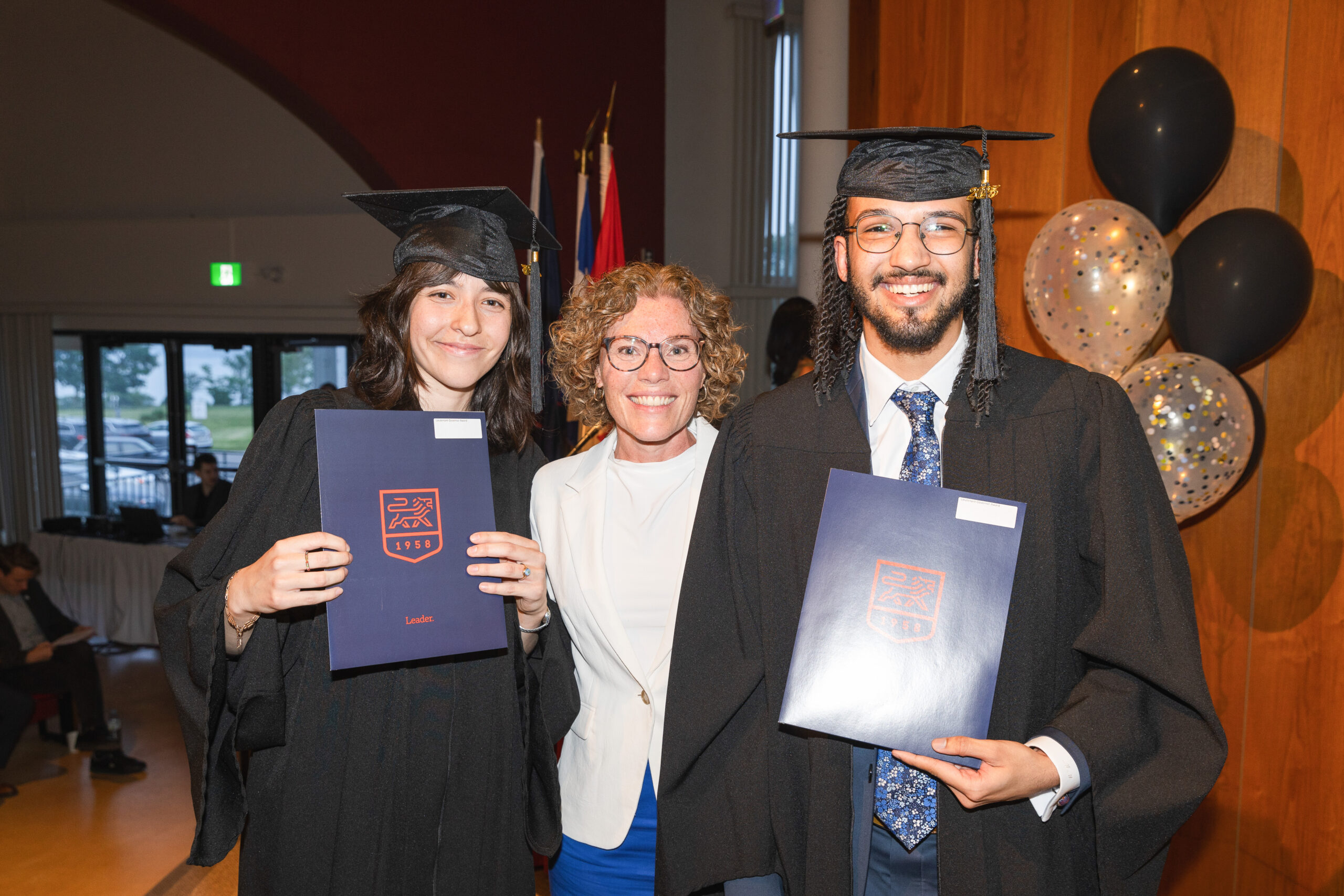 Dean of Faculty and Professional Services, Angela Stevens, with Lieutenant-Governor recipients Paloma Calleja and Merrick Marshall