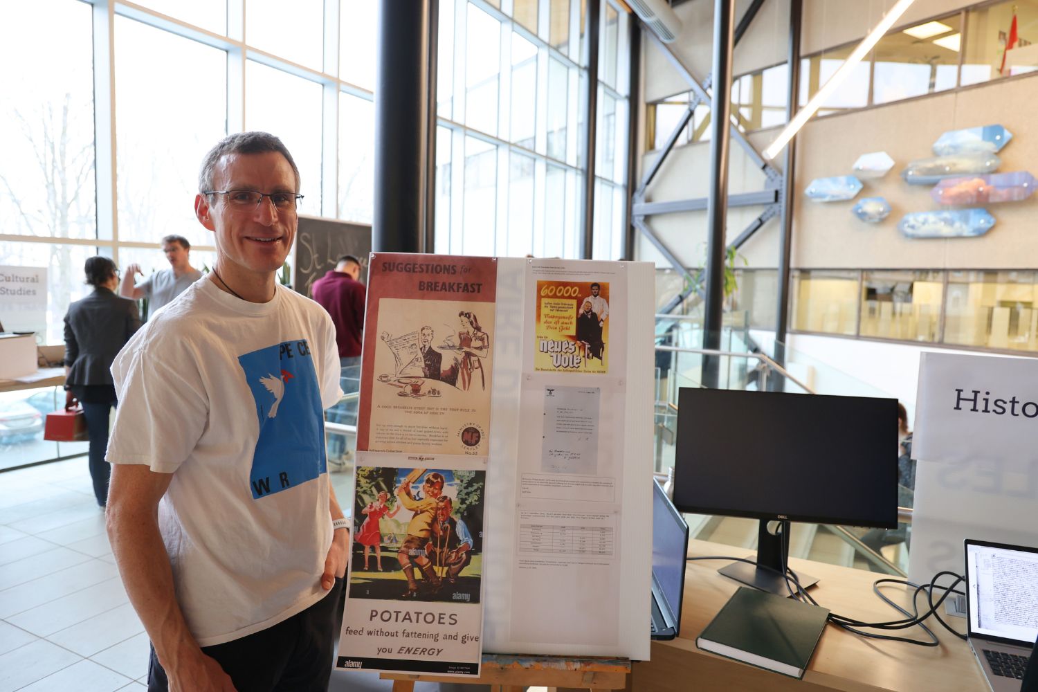 Tom Welham's history research drew much interest from staff and students alike.