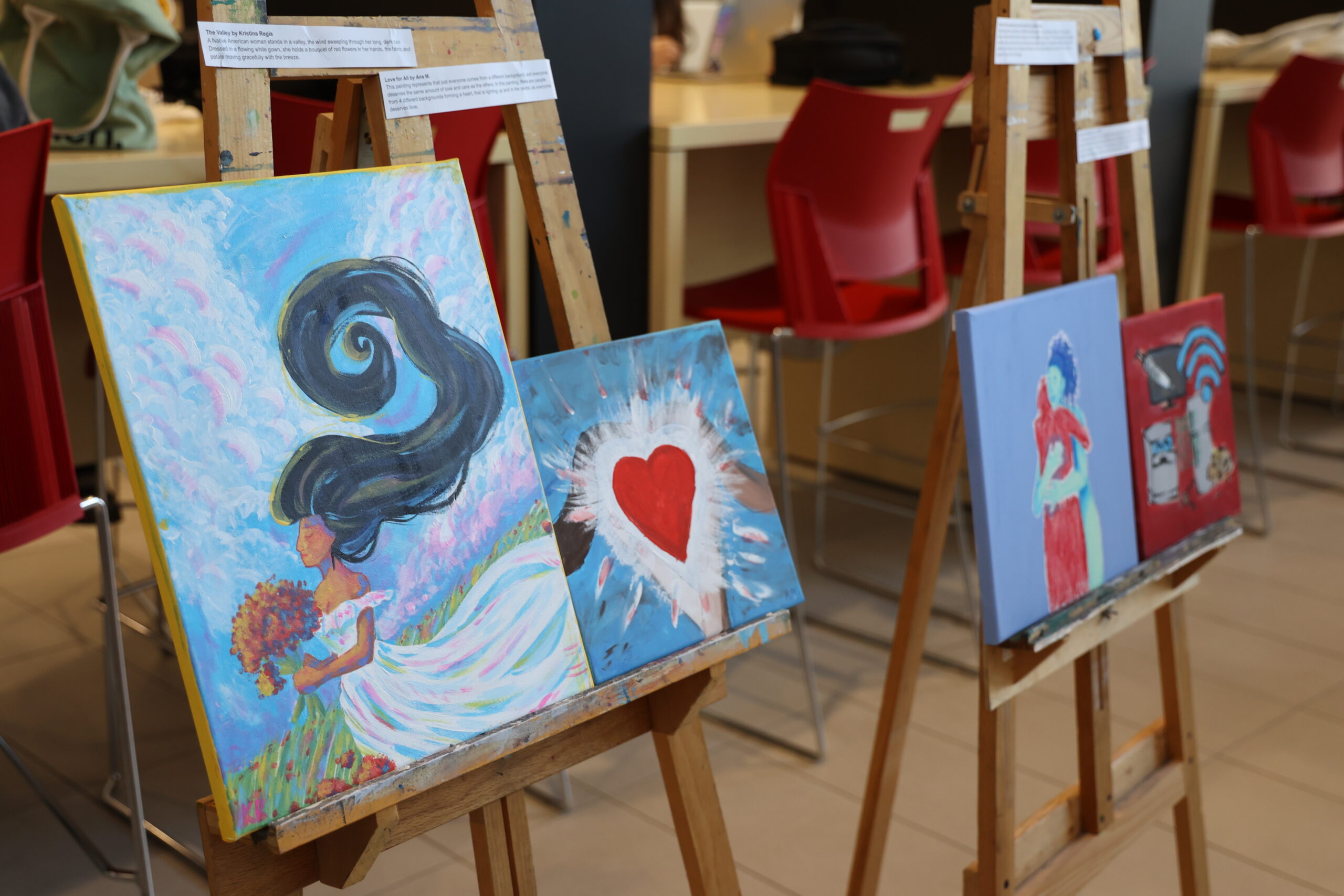 Some student artworks for sale.