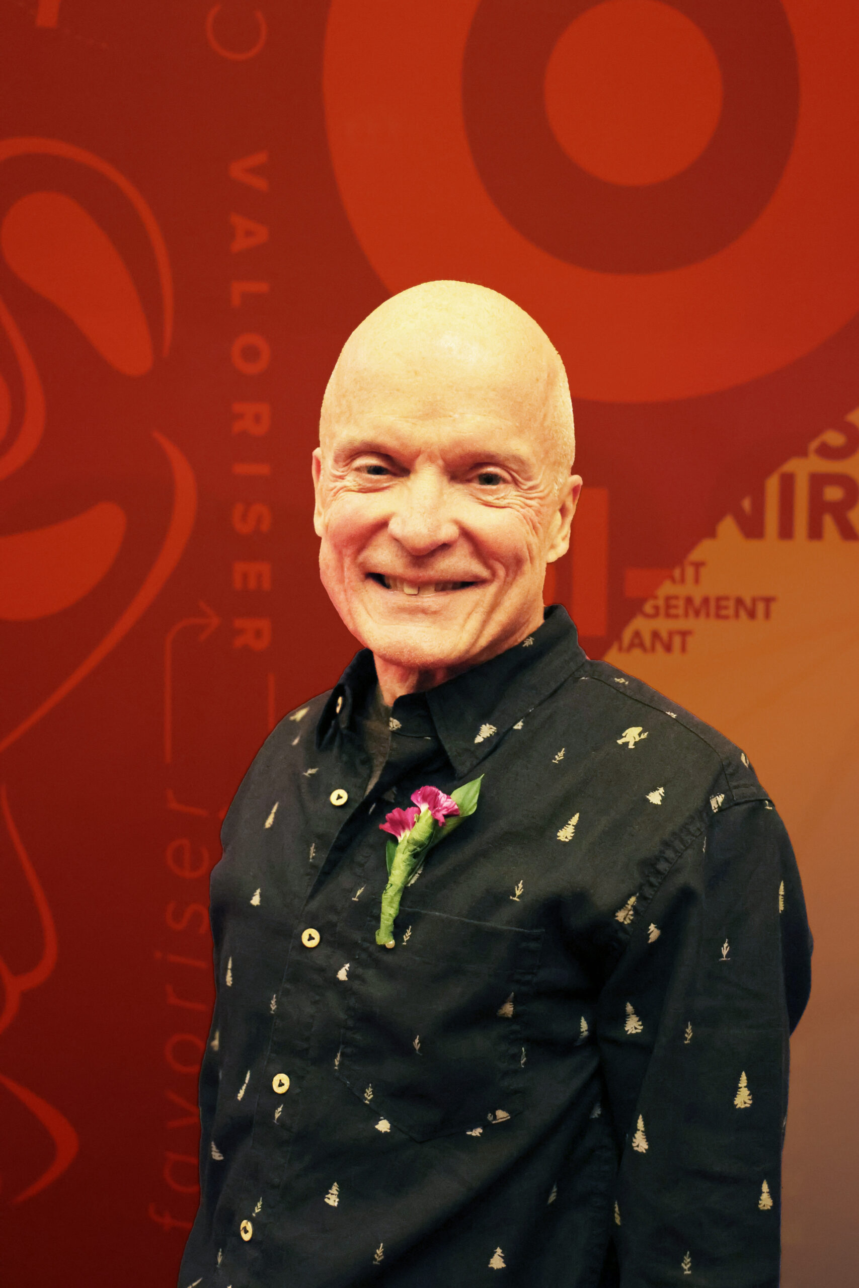 Fred Martin wears a flower, given to each finalist at the event.