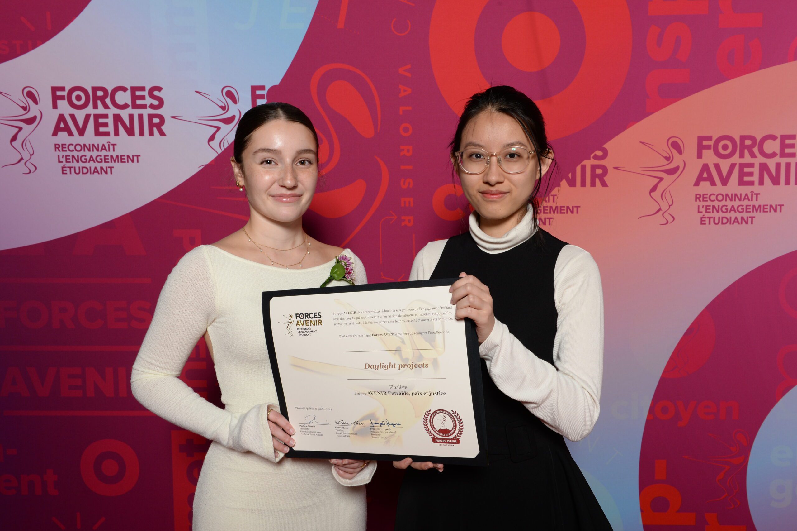 Members of Daylight Projects pose with their certificate at the Forces Avenir Gala